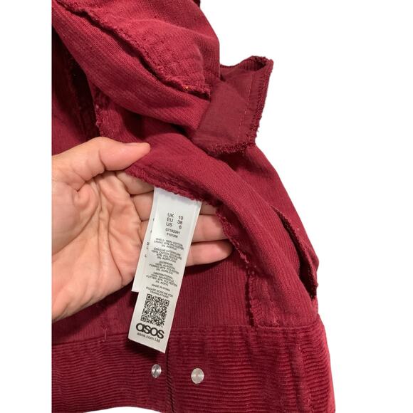 ASOS US 6 UK 10 Berry Wine Corduroy Jacket, Fleece Collar Trim Preowned - Picture 4 of 4